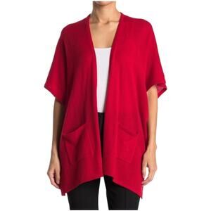 Phenix NWT 100% Cashmere Jersey Wrap Shawl Cardigan Sweater Red Pocket Size OS
